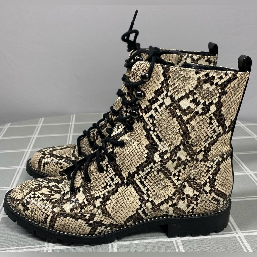 Express Snakeskin Print Combat Boot Side Zip Rhin… - image 3
